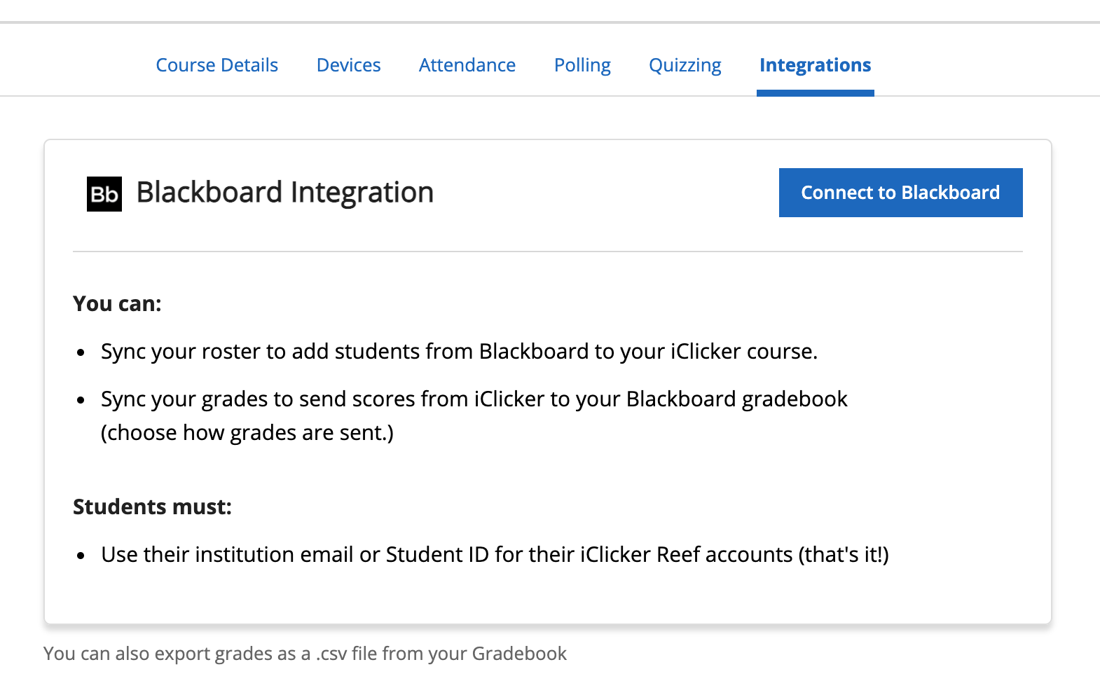 Instructor Guide iClicker Cloud Roster & Grade Sync with Blackboard