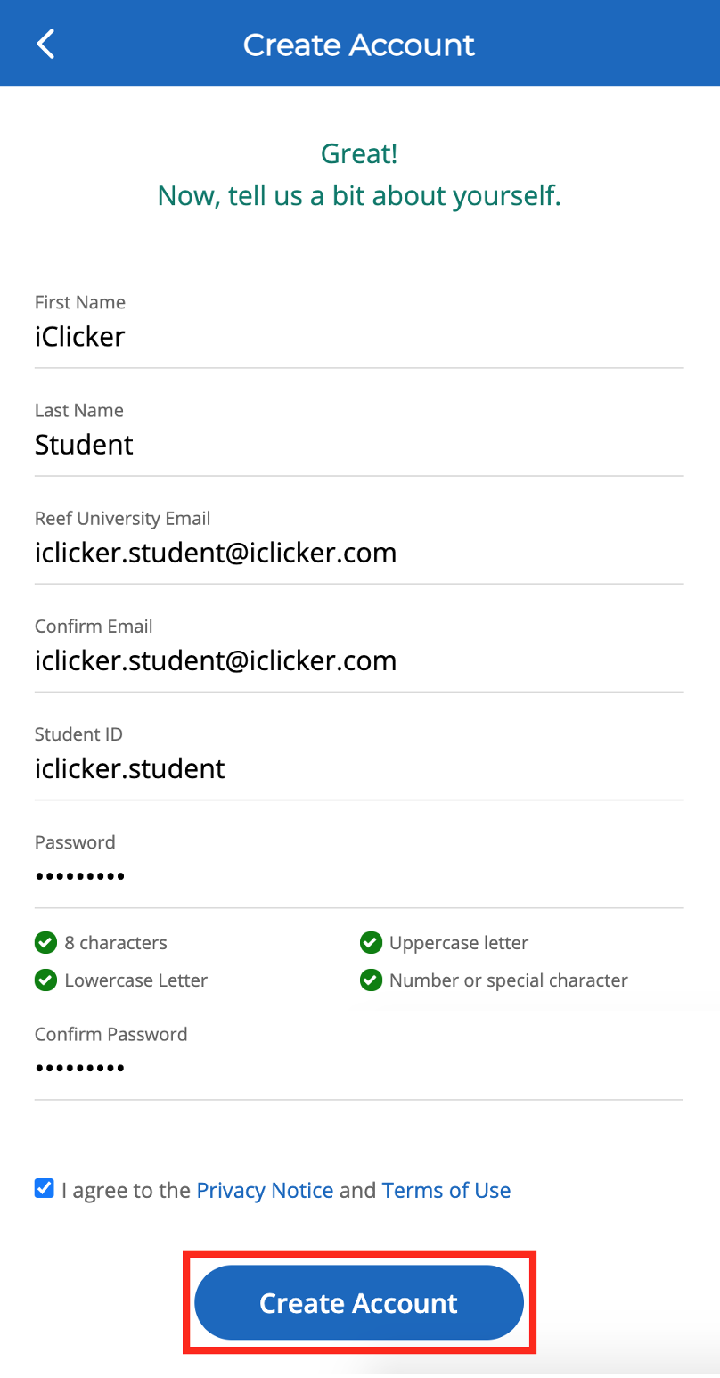 Create a Student Account