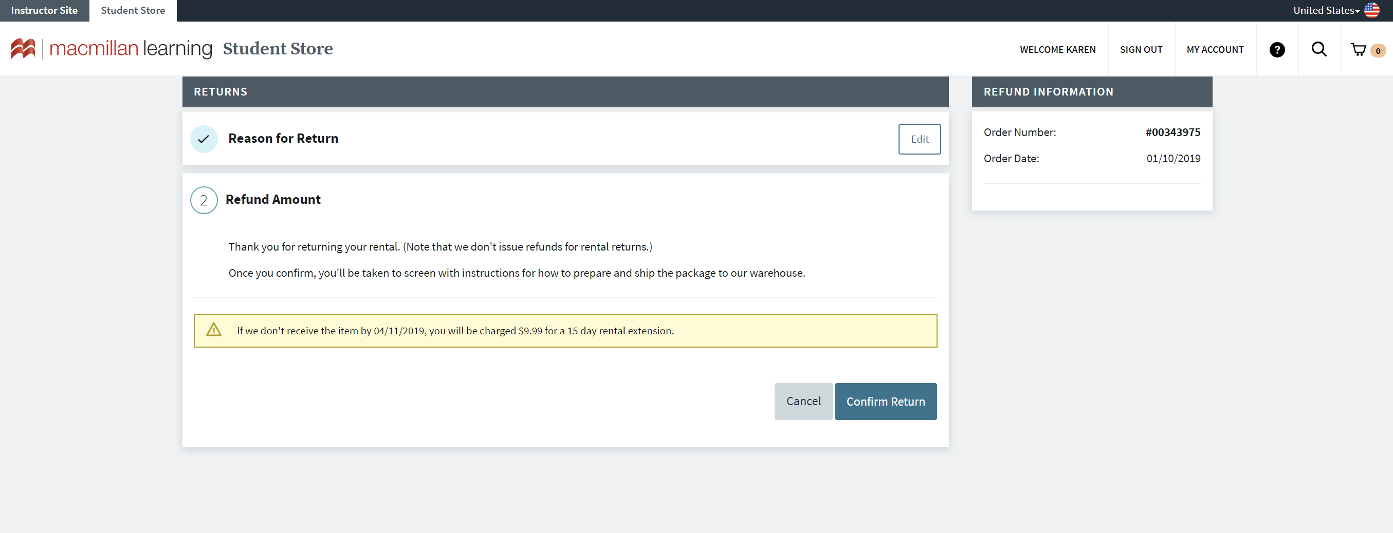 Student Store > How do I return my rental?