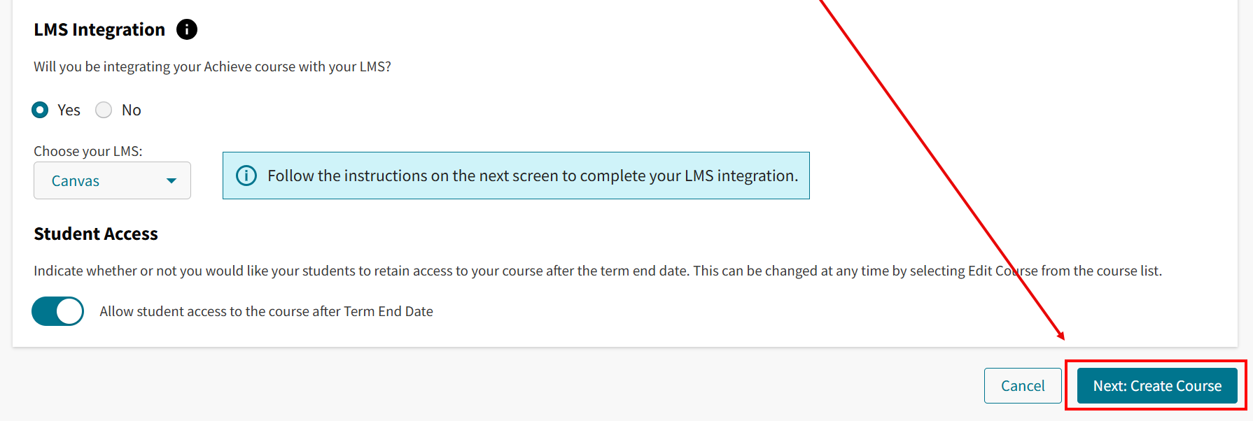 Create a new Achieve course
